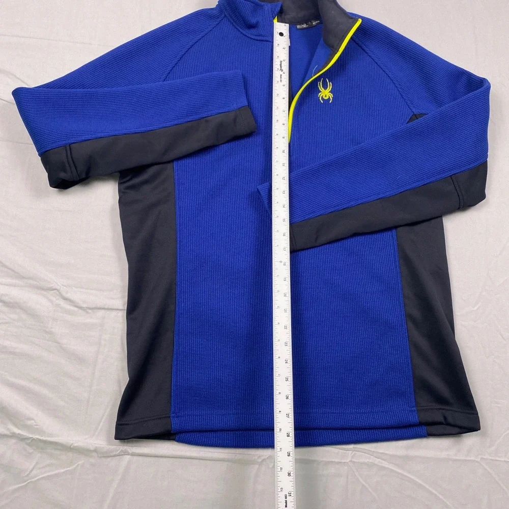 Spyder Waffle Knit 1/4 Zip Pullover Mens XL Blue Black Fleece Lined Ski Midlayer